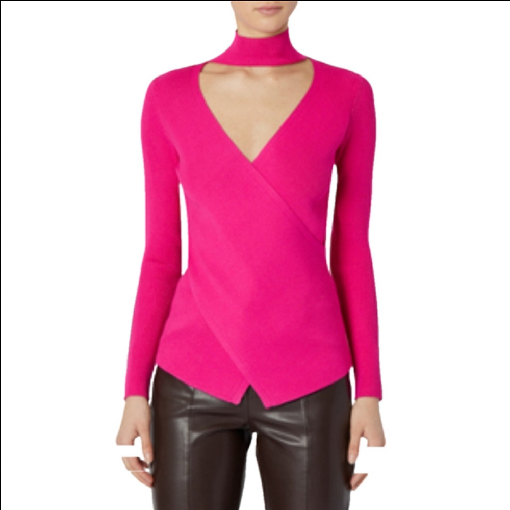 NWT $295 MILLY Reversible Long Sleeve Crossbody Sweater in Shocking Pink size XL